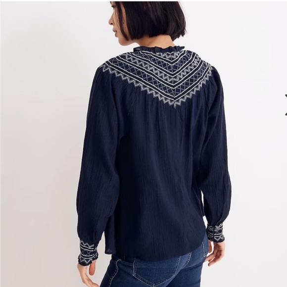 Madewell Navy Smock Neck Flowy Blouse Size XS - Picture 1 of 8